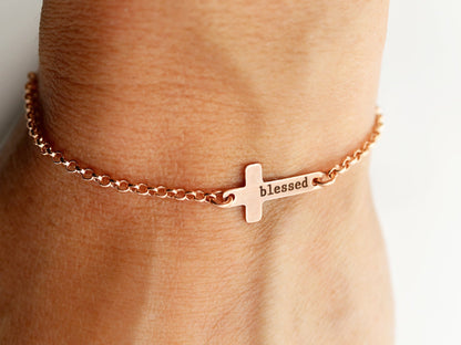 Engraved Cross Bracelet
