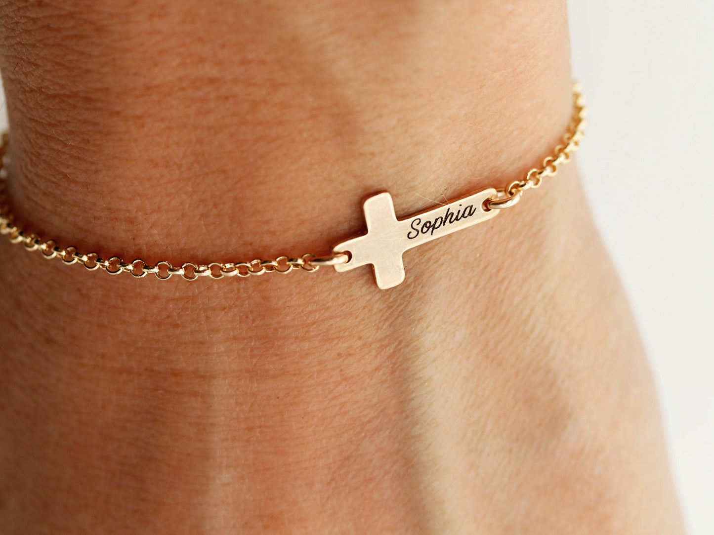 Engraved Cross Bracelet