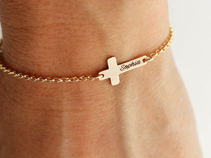 Engraved Cross Bracelet