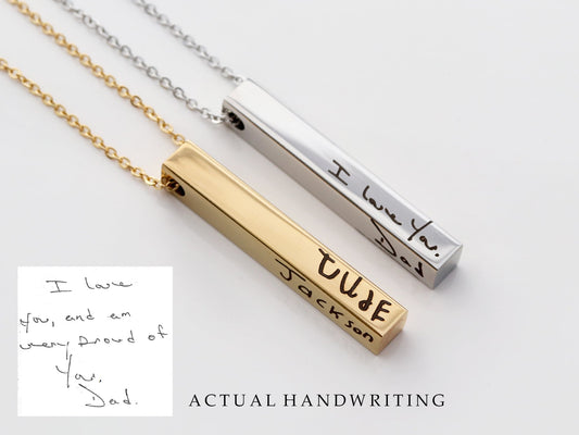 Men's 4 Sided Handwriting Bar Necklace