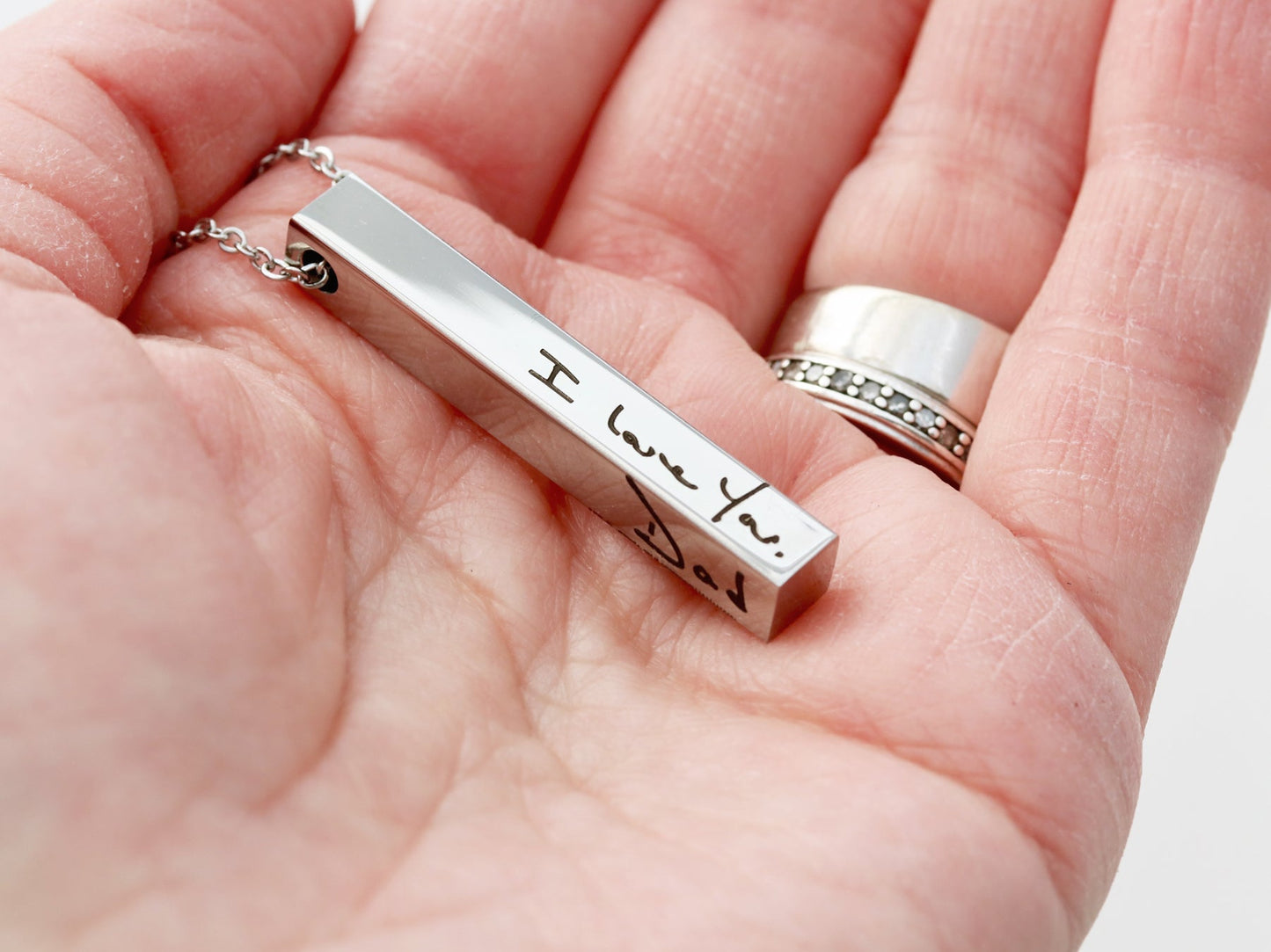 Men's 4 Sided Handwriting Bar Necklace