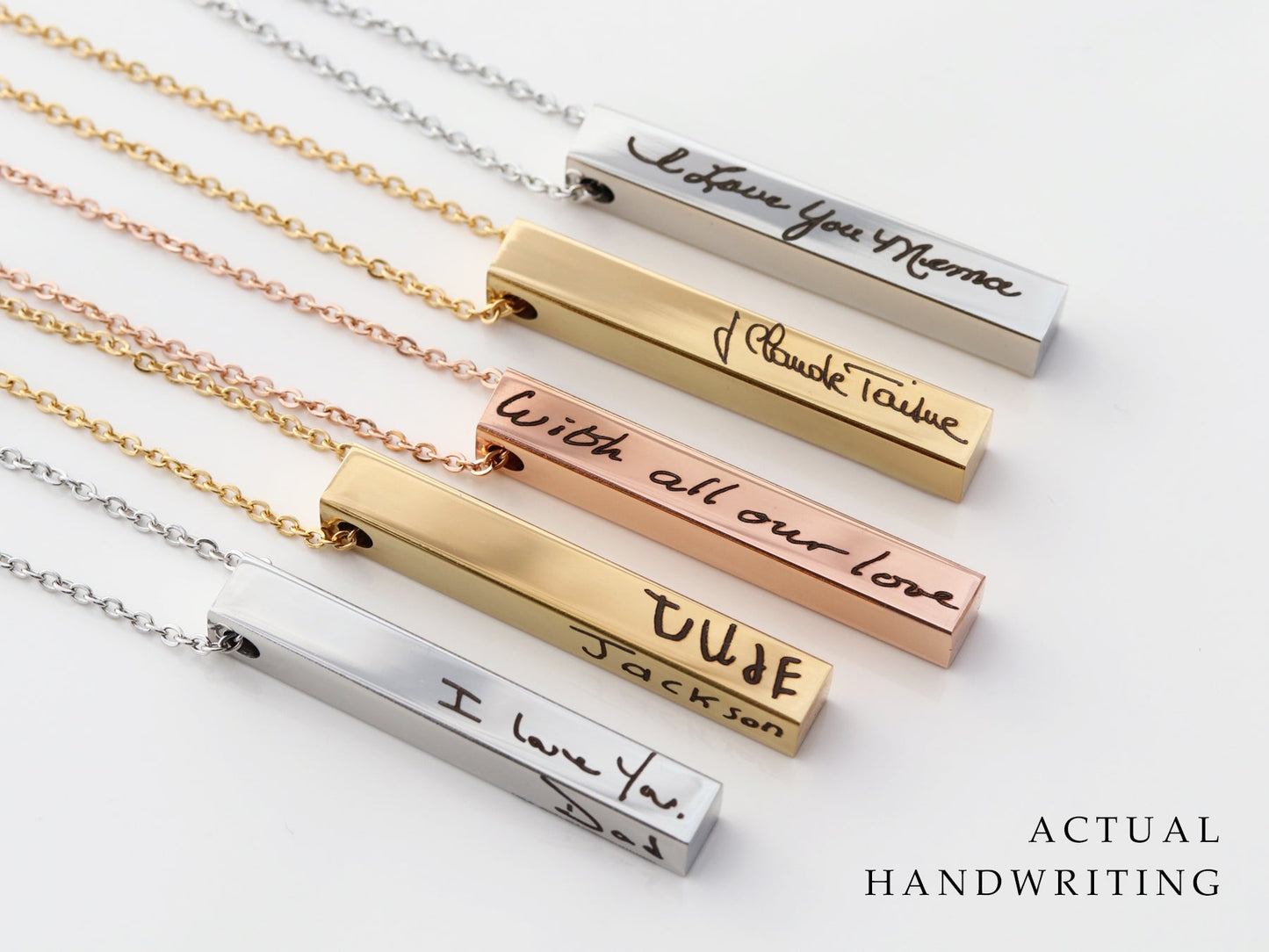Men's 4 Sided Handwriting Bar Necklace