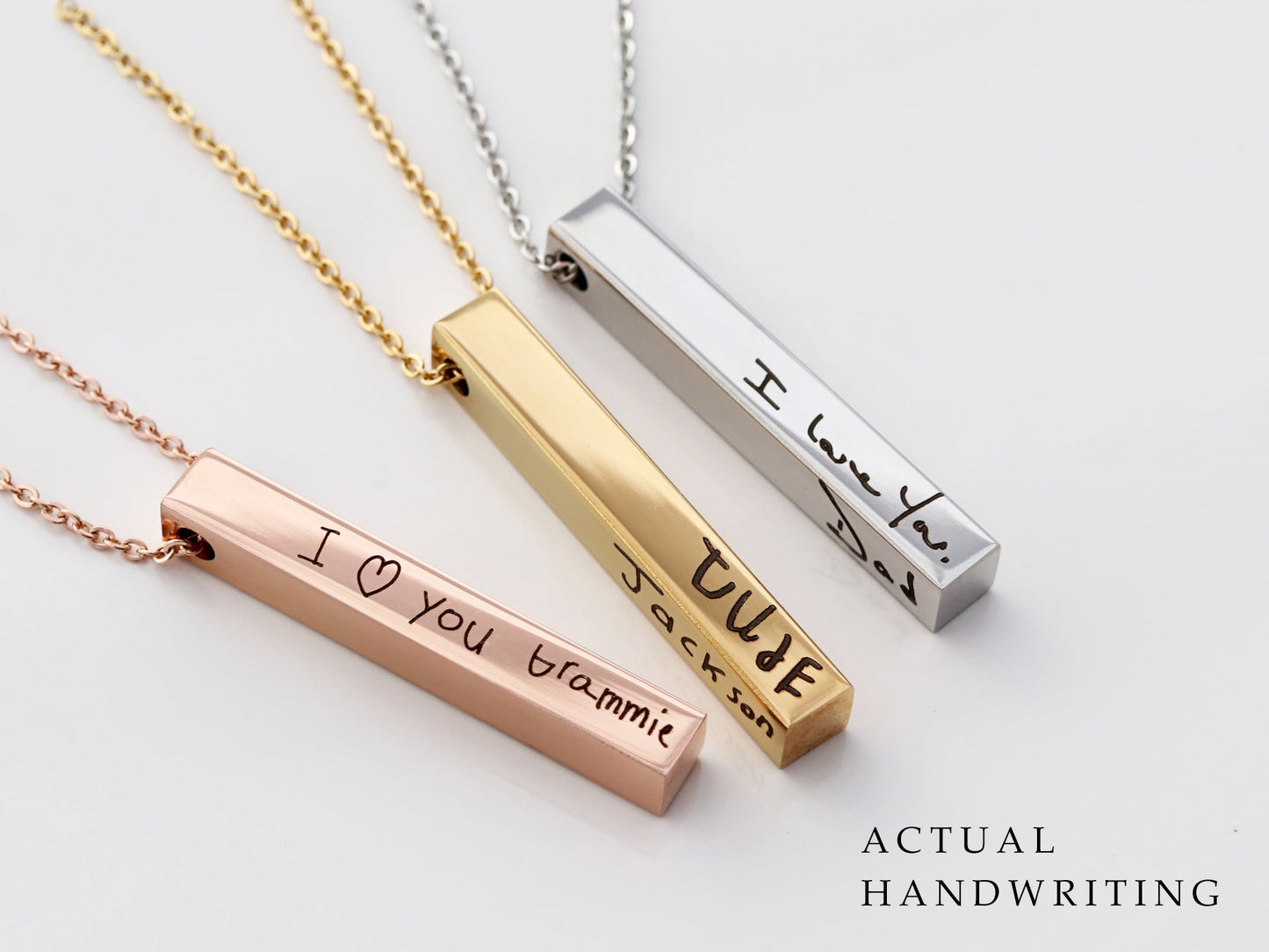 Men's 4 Sided Handwriting Bar Necklace