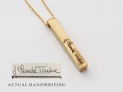 Men's 4 Sided Handwriting Bar Necklace