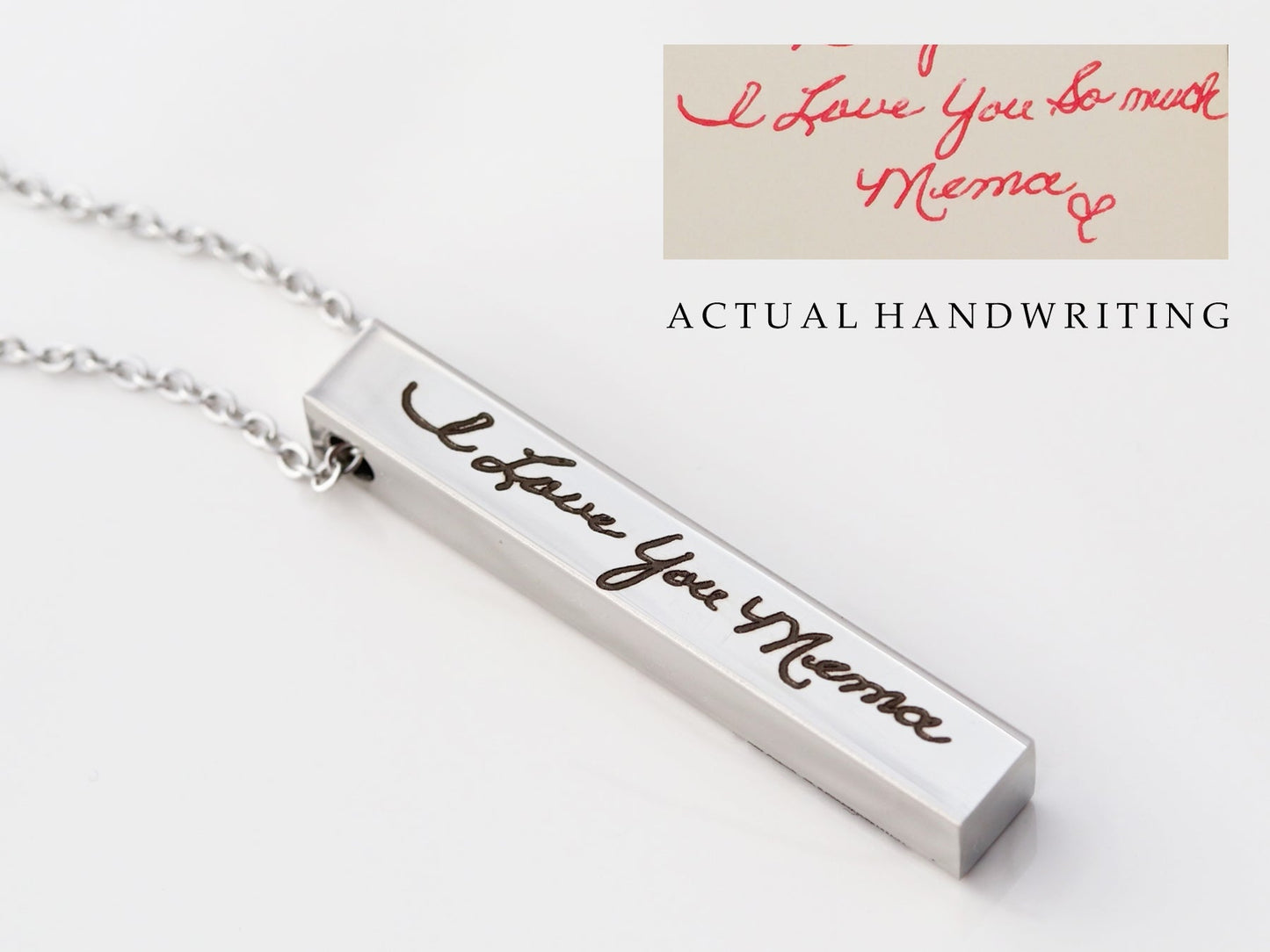 Men's 4 Sided Handwriting Bar Necklace