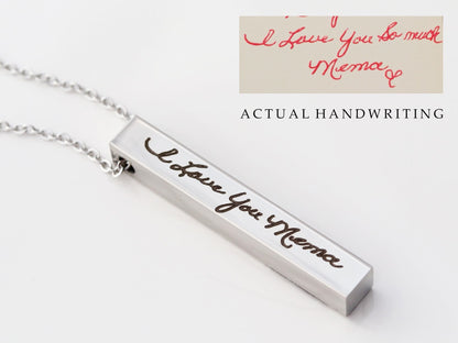 Men's 4 Sided Handwriting Bar Necklace