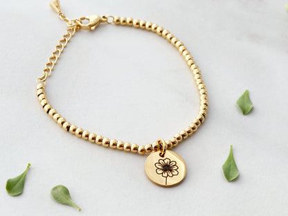 Birth Flower Beaded Bracelet | 13mm Discs