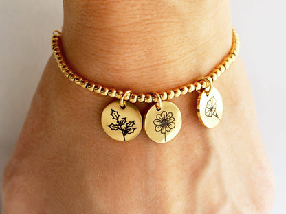 Birth Flower Beaded Bracelet | 13mm Discs