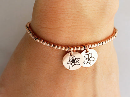 Birth Flower Beaded Bracelet | 13mm Discs