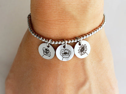 Birth Flower Beaded Bracelet | 13mm Discs