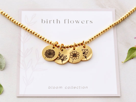 Geburtsblumen-Perlenarmband | 13-mm-Scheiben