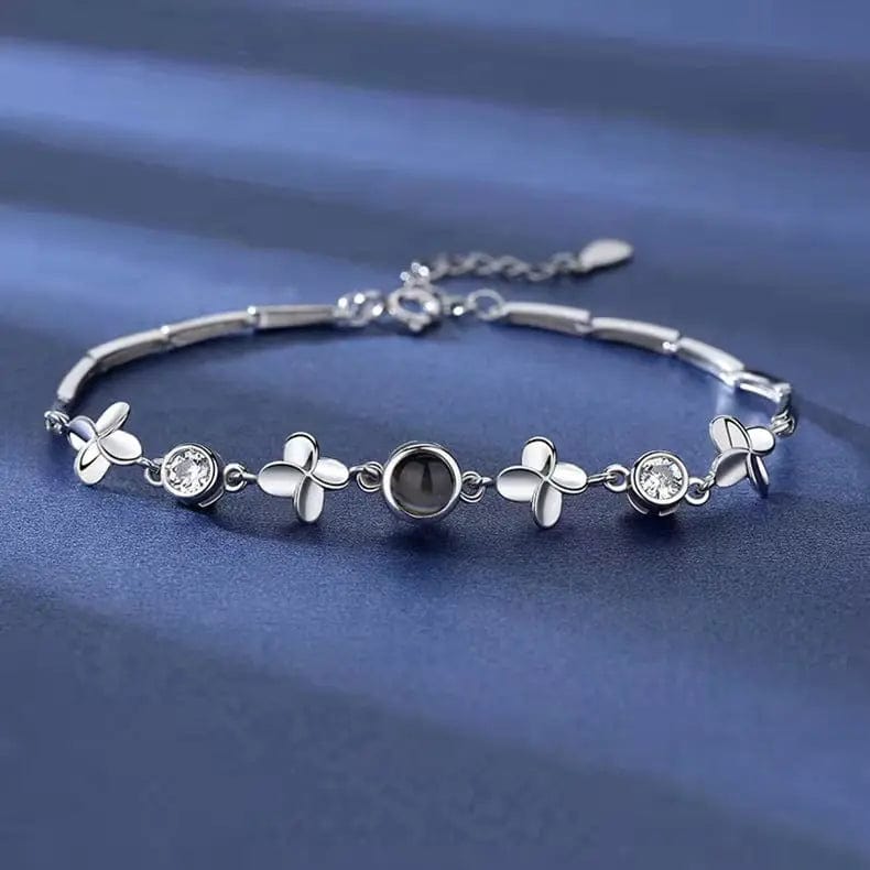 Personalisiertes vierblättriges Kleeblatt-Zirkon-Armband mit verstecktem Foto