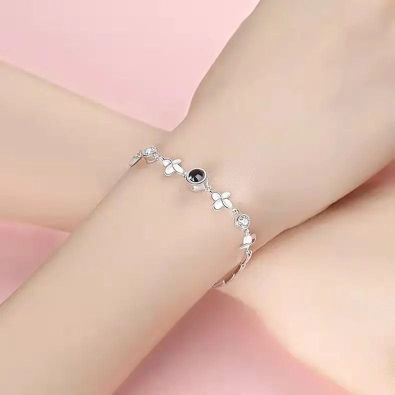 Personalisiertes vierblättriges Kleeblatt-Zirkon-Armband mit verstecktem Foto
