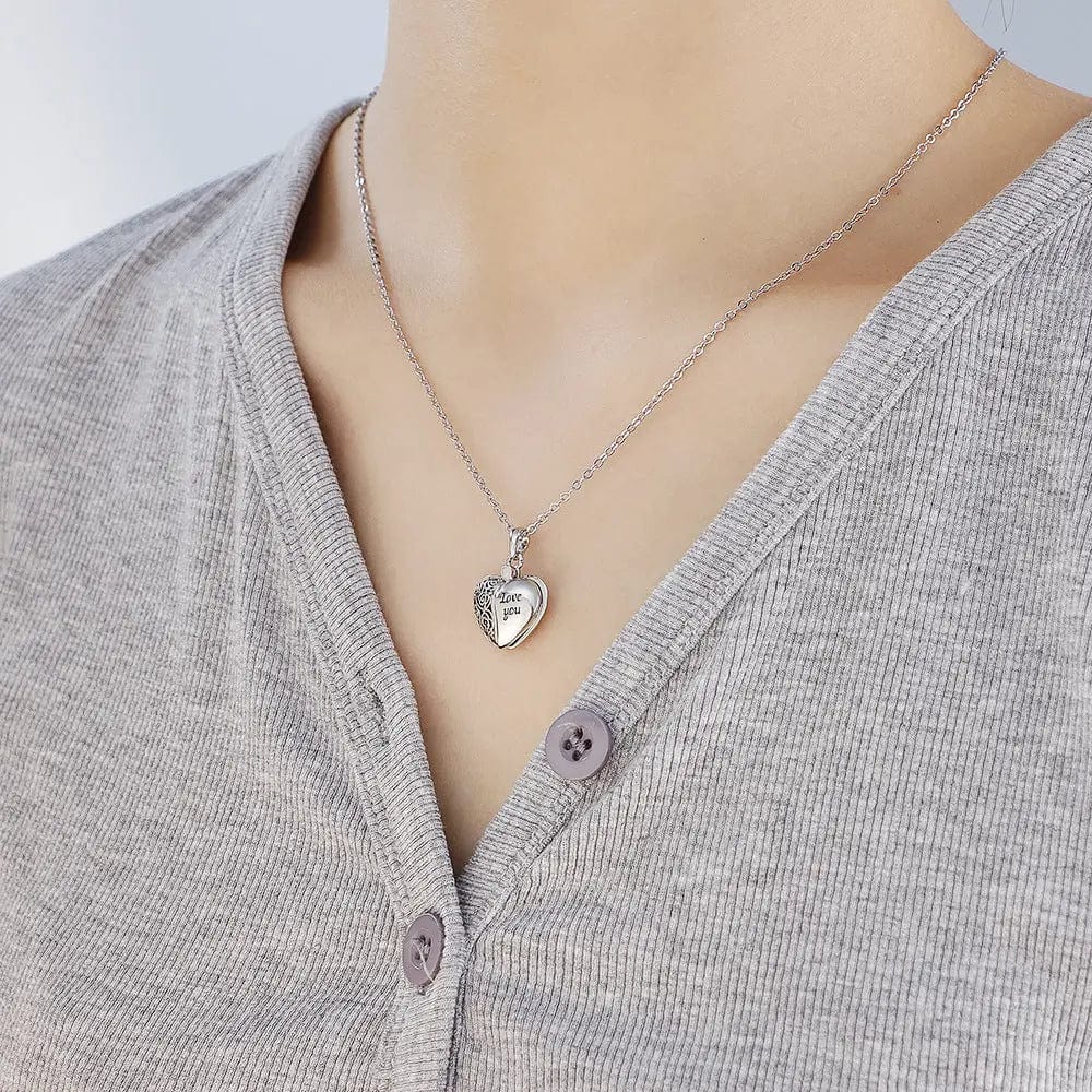 Collier photo personnalisé en forme de cœur creux caché