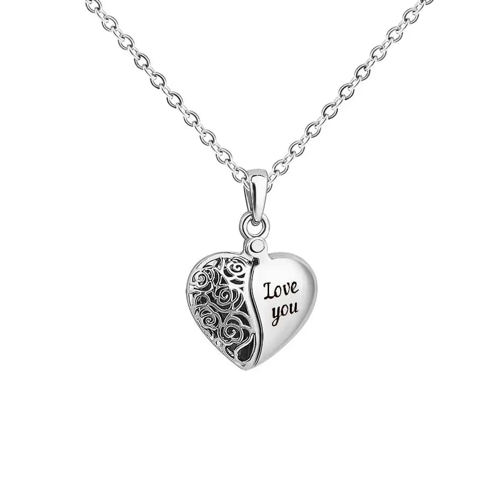 Collier photo personnalisé en forme de cœur creux caché