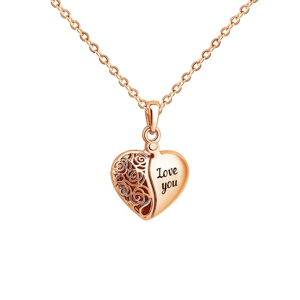 Collier photo personnalisé en forme de cœur creux caché