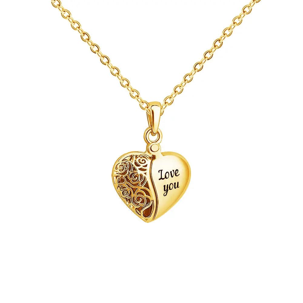 Collier photo personnalisé en forme de cœur creux caché