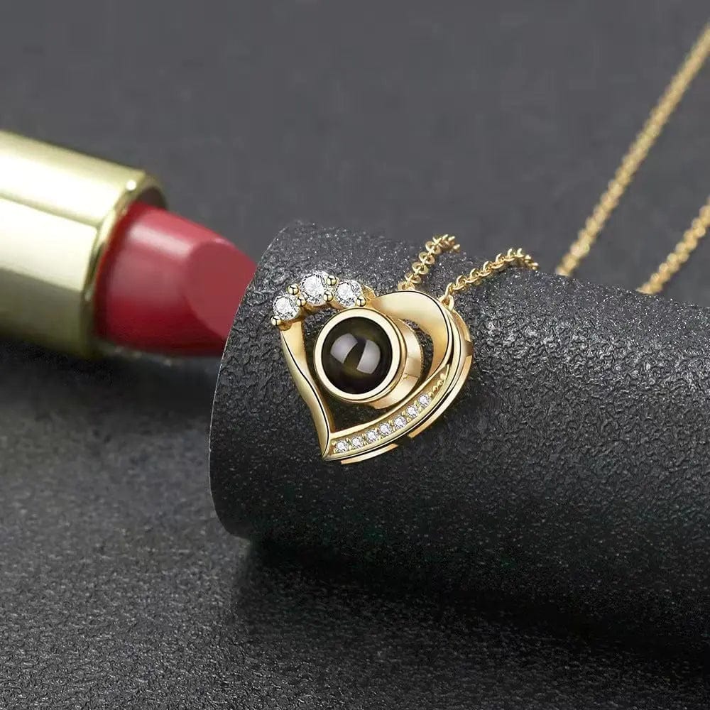 Collier personnalisé avec mini zircons en forme de cœur et photo cachée