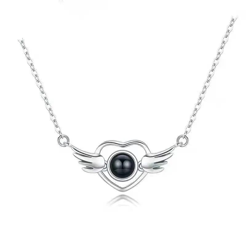 Collier photo personnalisé avec zircon en forme d'aile de cœur et de pierre cachée 