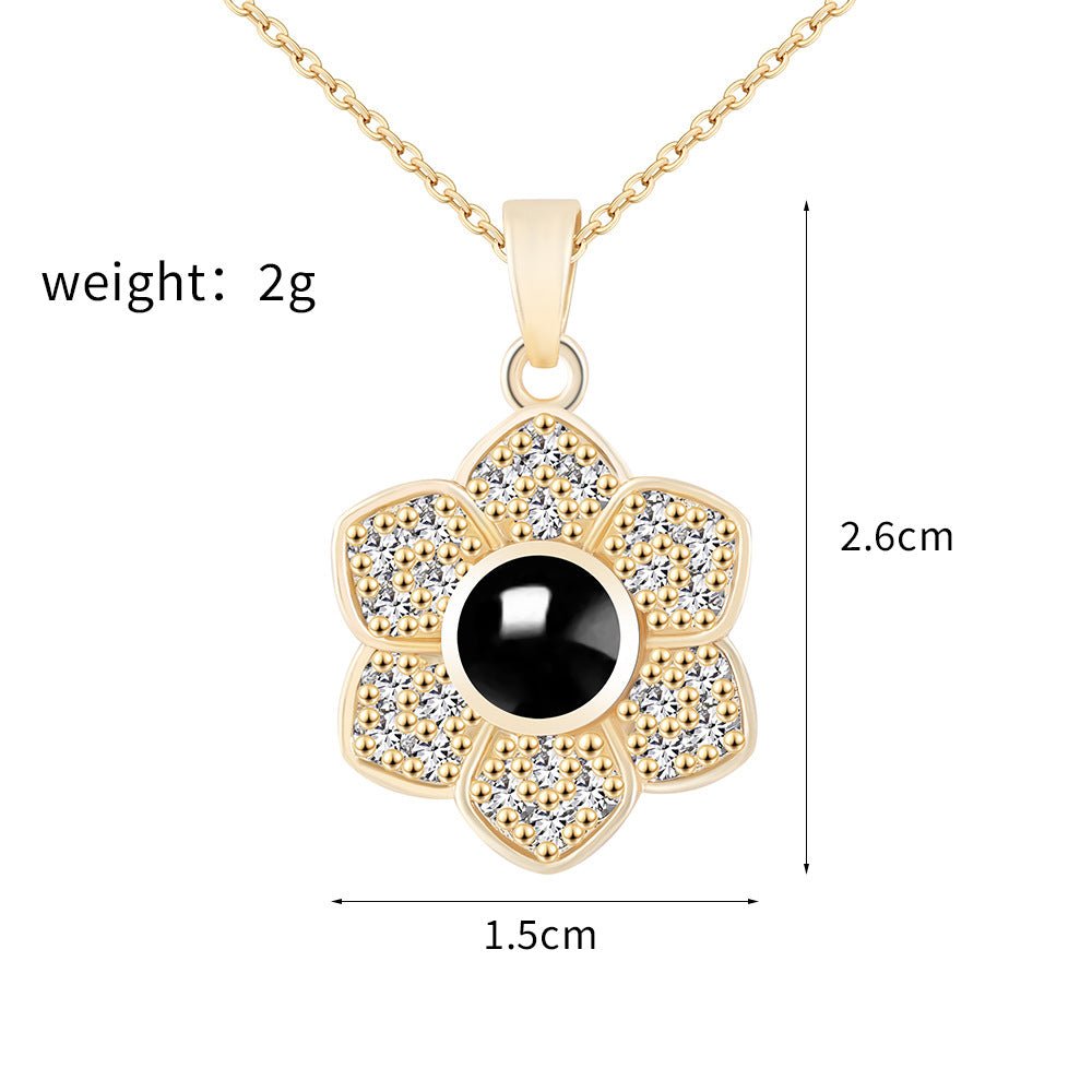 Custom Hidden Photo Projection 6 Petal flower Necklace