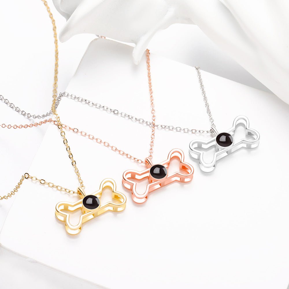 Custom Hidden Photo Projection Dog Bone Necklace