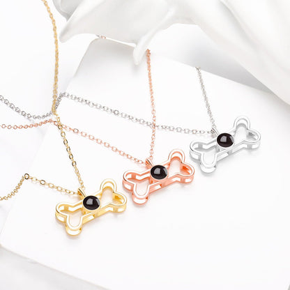 Custom Hidden Photo Projection Dog Bone Necklace