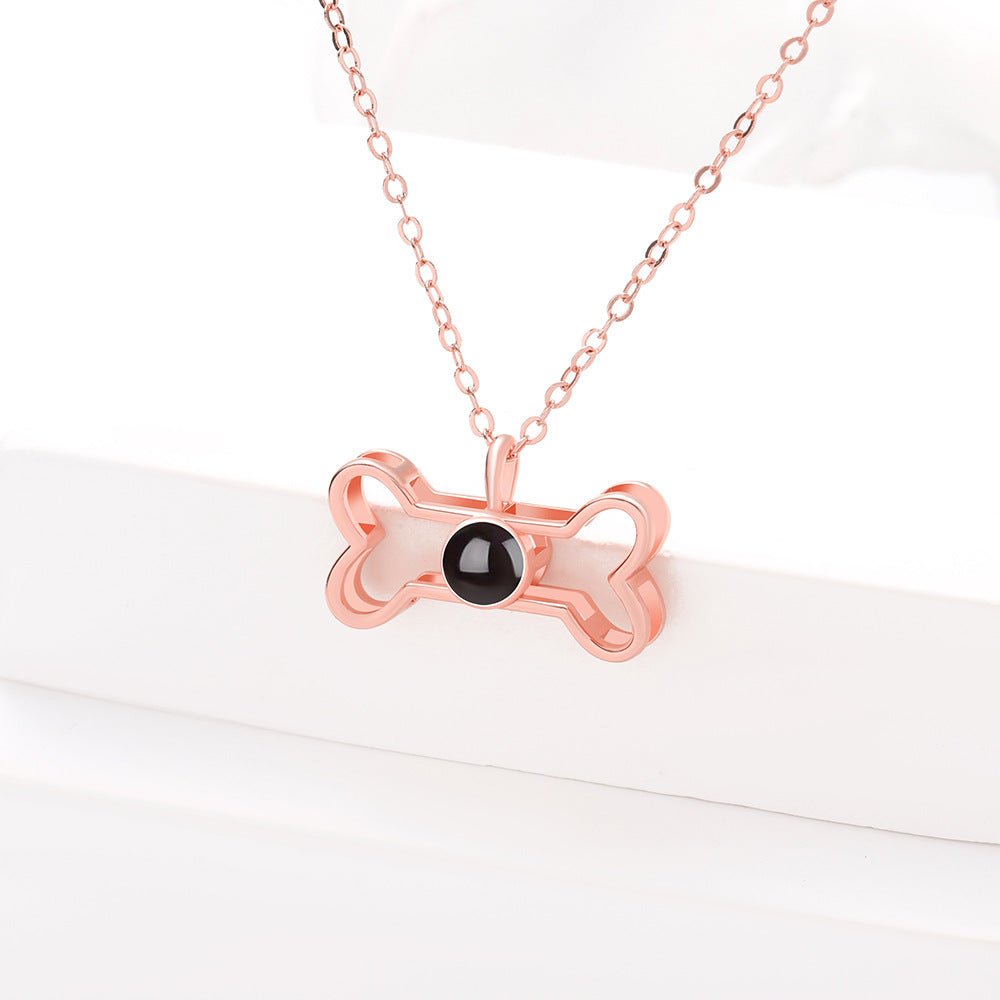 Custom Hidden Photo Projection Dog Bone Necklace