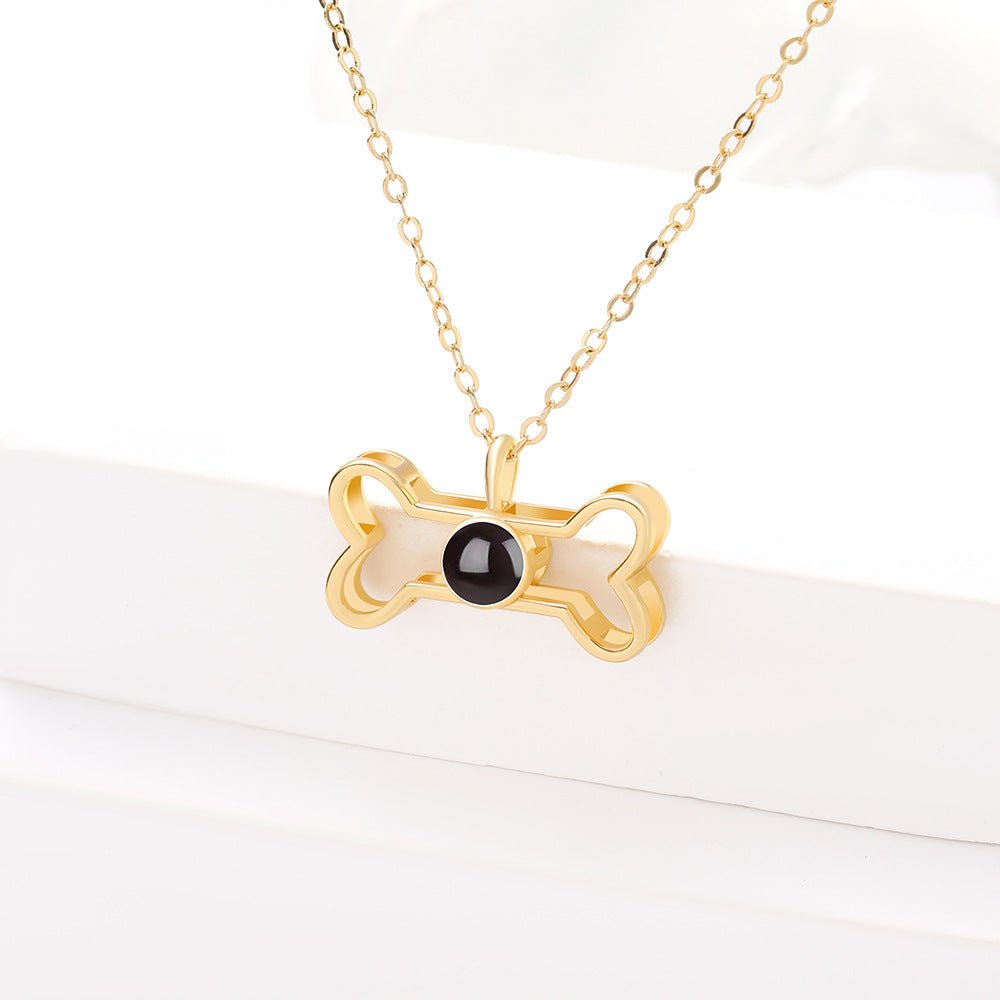 Custom Hidden Photo Projection Dog Bone Necklace