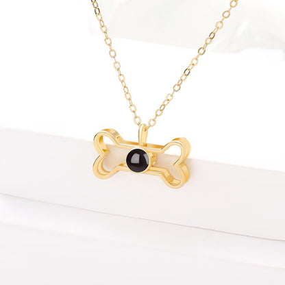 Custom Hidden Photo Projection Dog Bone Necklace