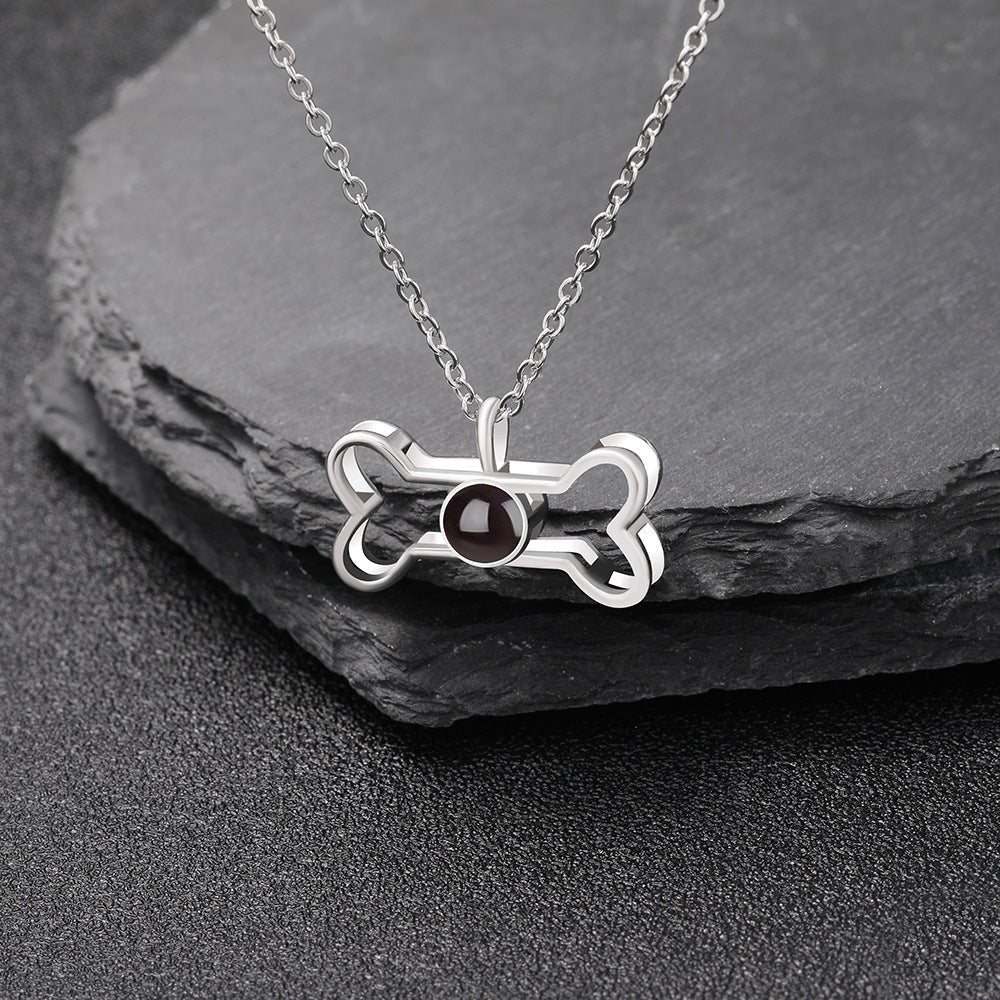 Custom Hidden Photo Projection Dog Bone Necklace