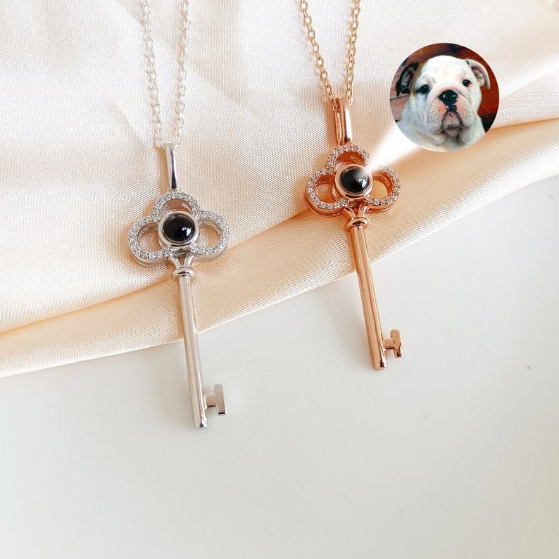 Collier photo caché en zircon avec clé personnalisée 