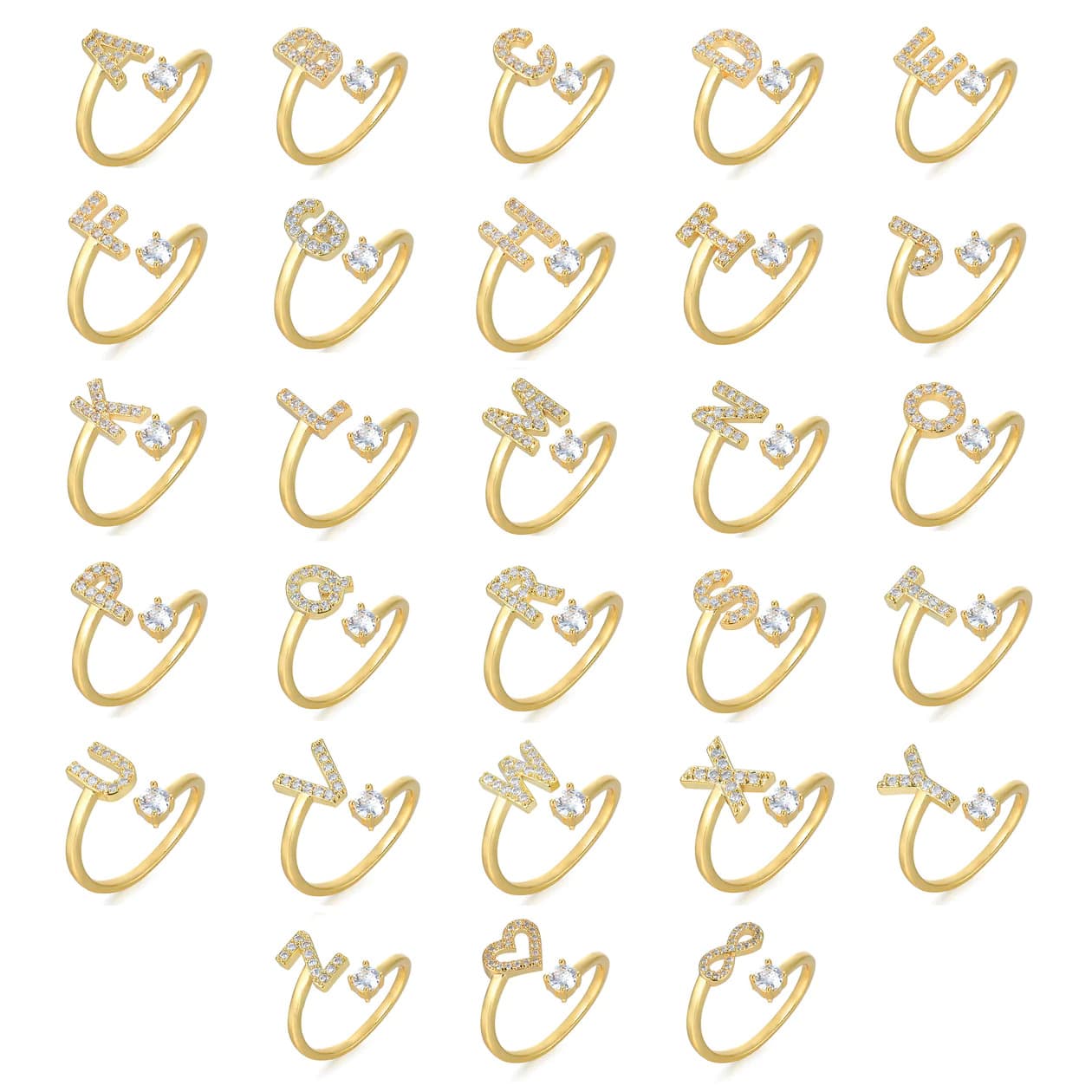 Verstellbarer Pavé-Ring mit Initialen