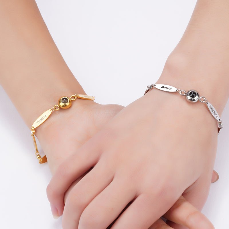 Bracelet photo caché avec pierre de naissance et noms personnalisés