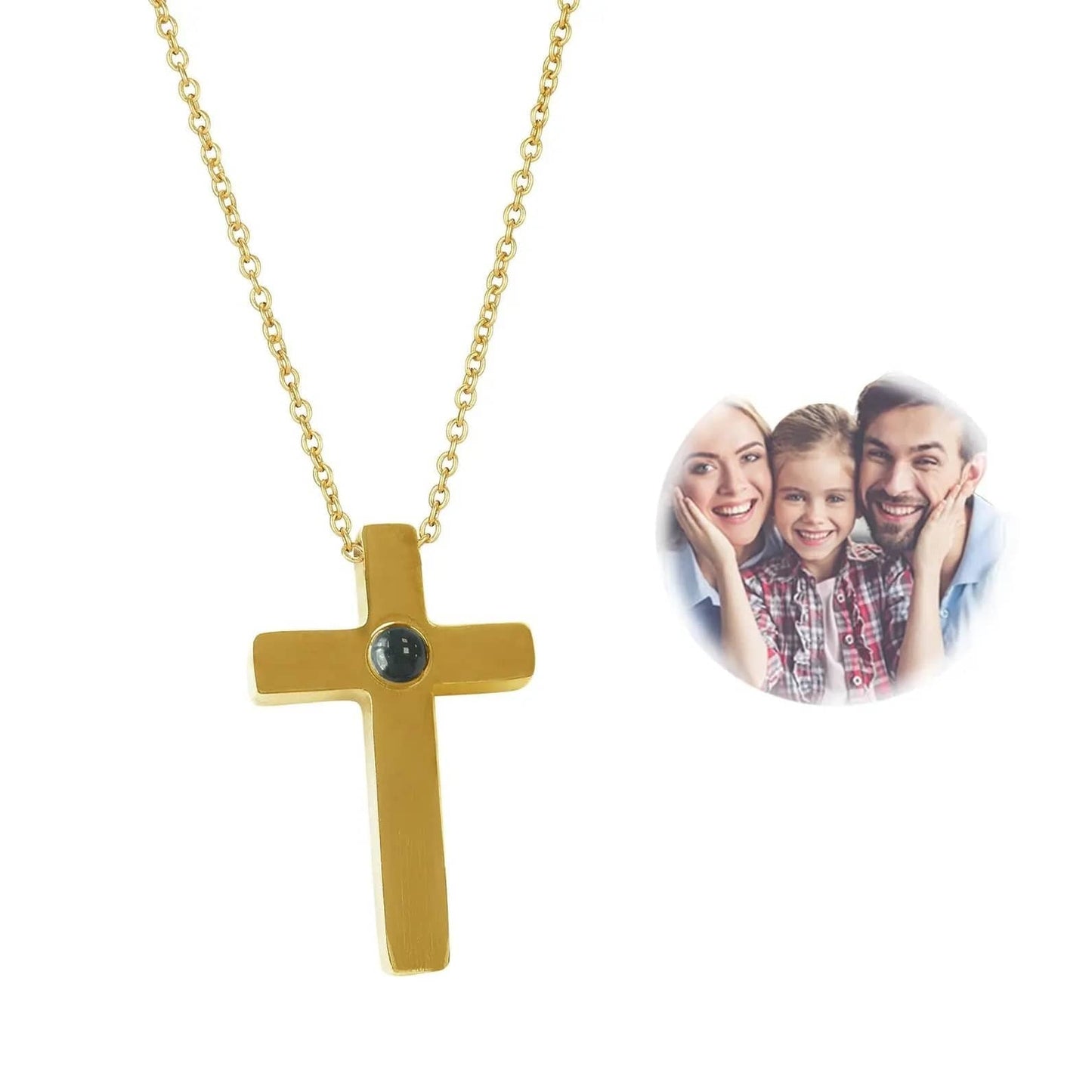 Personalisierte Halskette mit Fotoprojektion und Anhänger „Göttliches Kreuz“ 