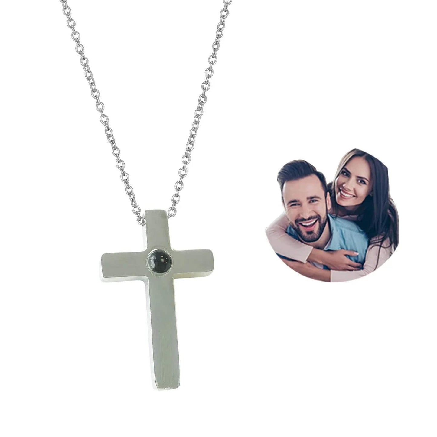 Personalisierte Halskette mit Fotoprojektion und Anhänger „Göttliches Kreuz“ 