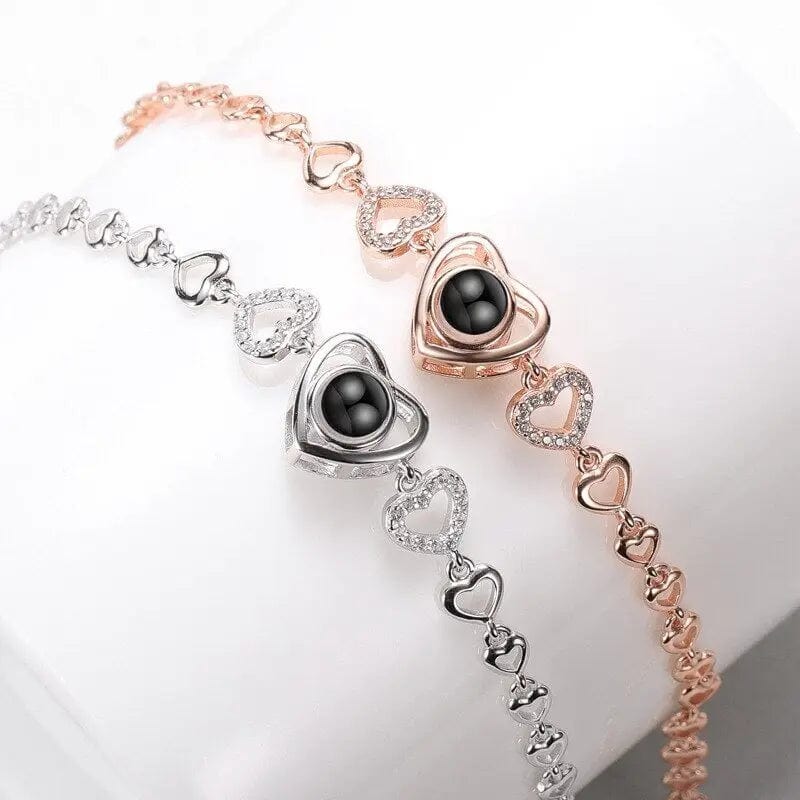 Bracelet tendance personnalisé avec projection photo en forme de cœur