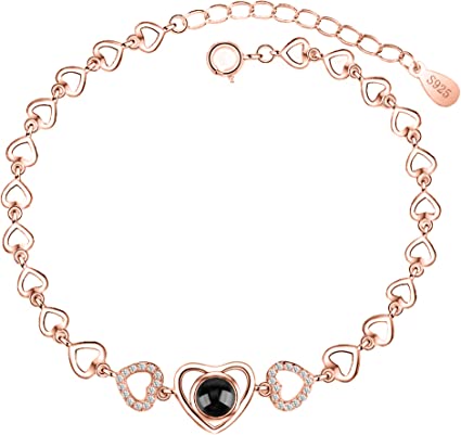 Bracelet tendance personnalisé avec projection photo en forme de cœur