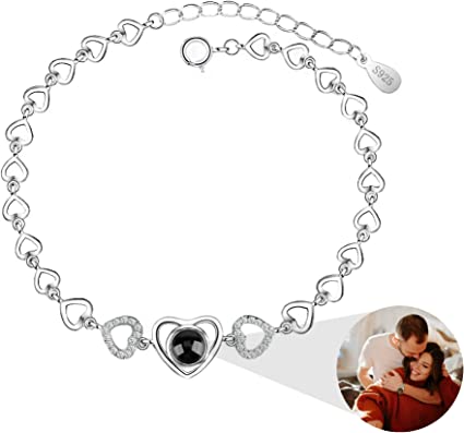 Bracelet tendance personnalisé avec projection photo en forme de cœur