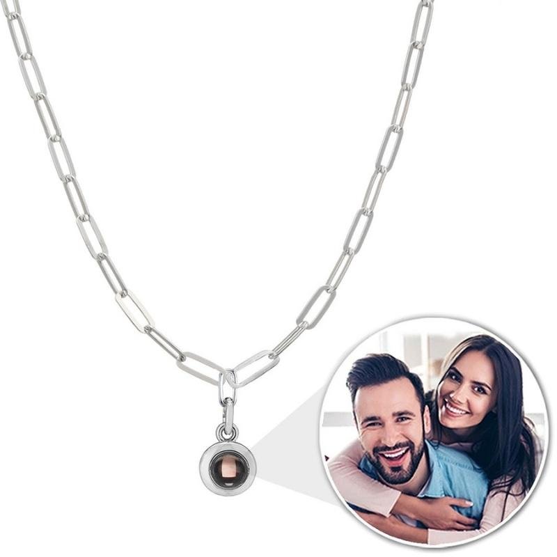 Collier à maillons avec projection photo personnalisée et trombone 