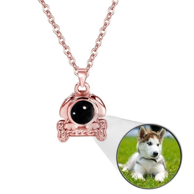 Collier personnalisé avec projection photo en forme d'os de chien 