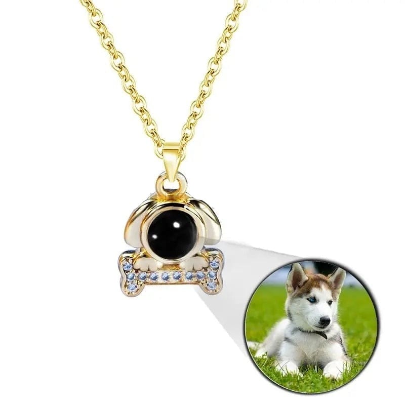 Collier personnalisé avec projection photo en forme d'os de chien 