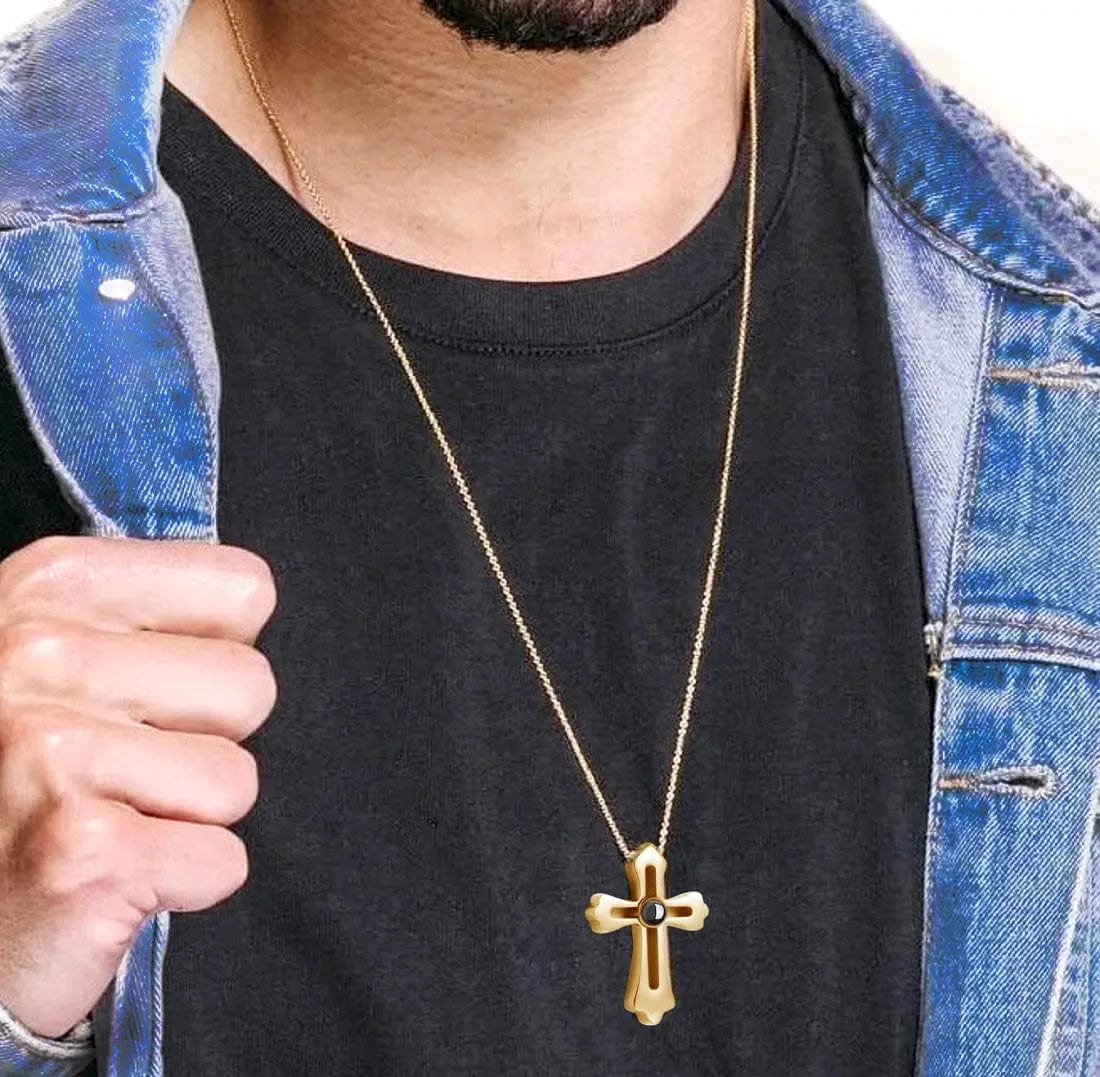 Collier photo personnalisé pour homme | Croix avec projection photo 