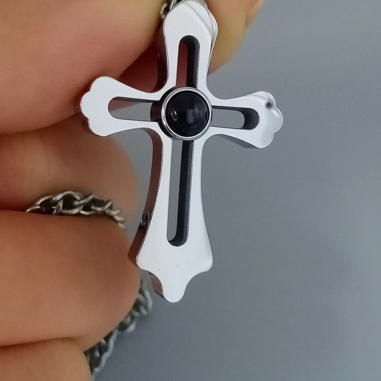 Collier photo personnalisé pour homme | Croix avec projection photo 