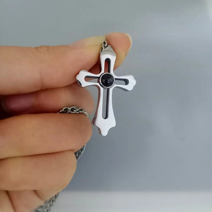 Collier photo personnalisé pour homme | Croix avec projection photo 