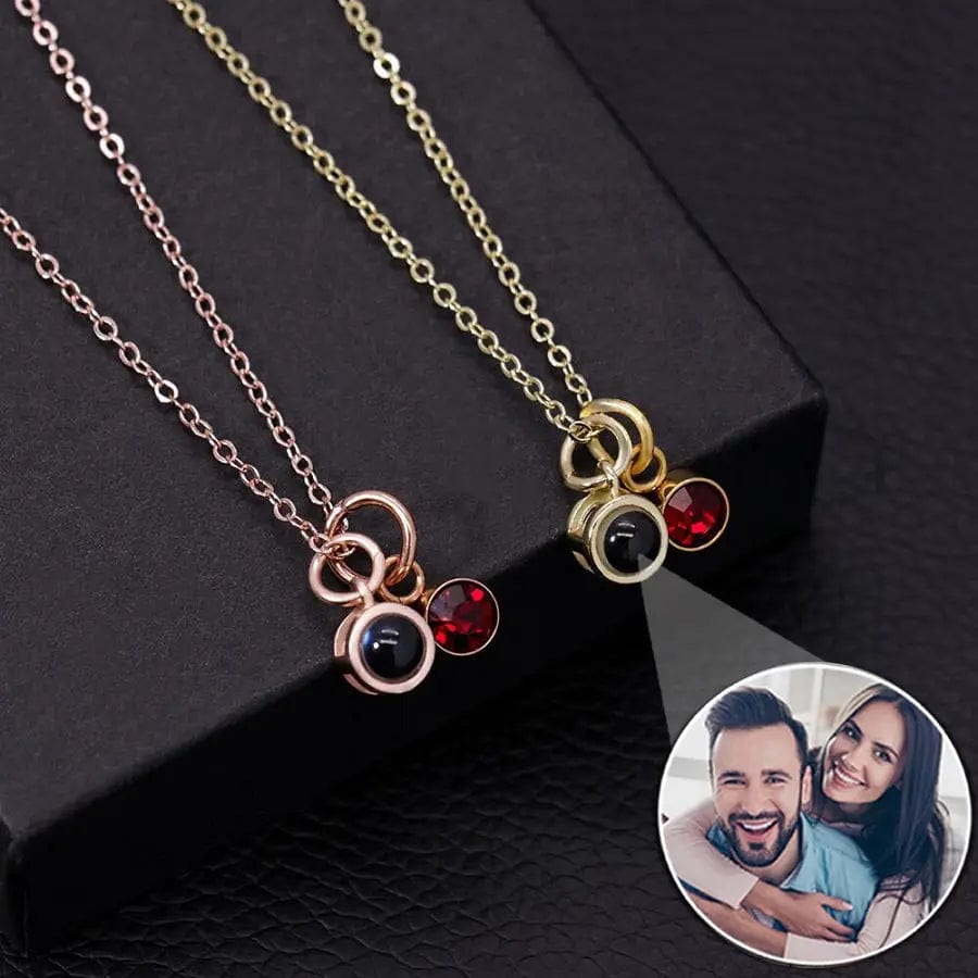 Collier de projection photo personnalisé avec pendentif en pierre de naissance 