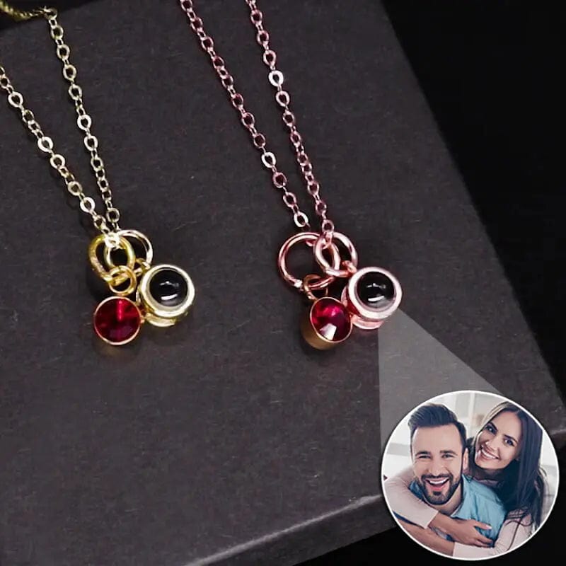 Collier de projection photo personnalisé avec pendentif en pierre de naissance 