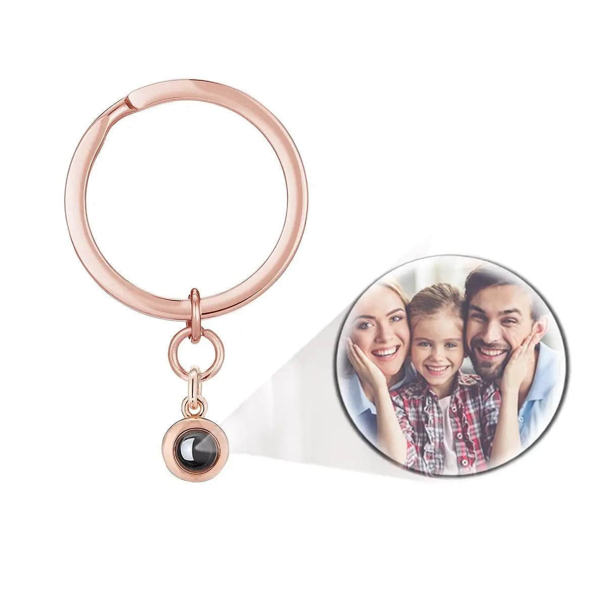 Collier personnalisé avec projection photo et pierres précieuses rondes en zircon | Porte-clés 