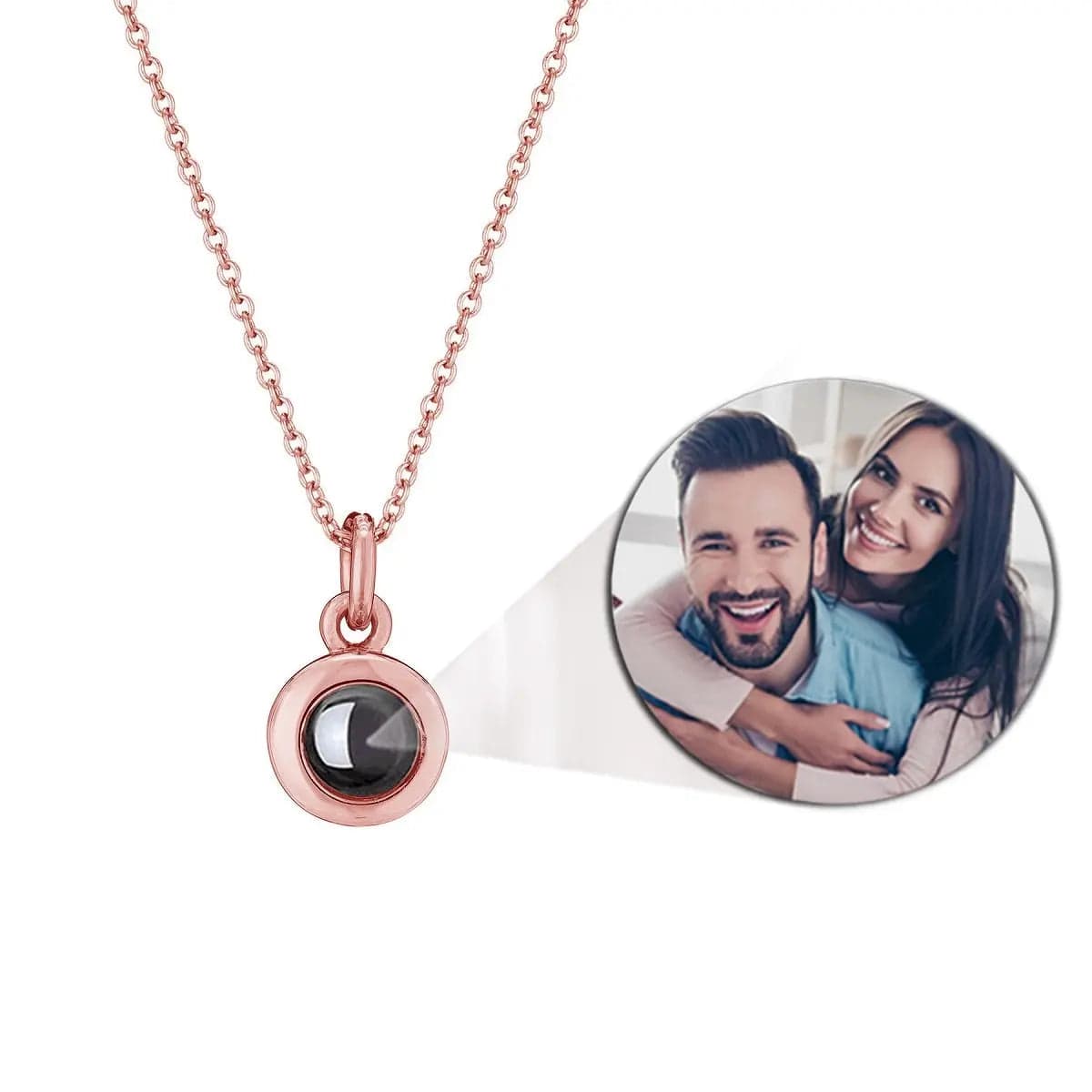 Collier personnalisé avec projection photo et pierres précieuses rondes en zircon | Porte-clés 