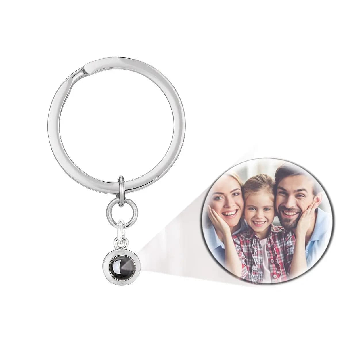 Collier personnalisé avec projection photo et pierres précieuses rondes en zircon | Porte-clés 