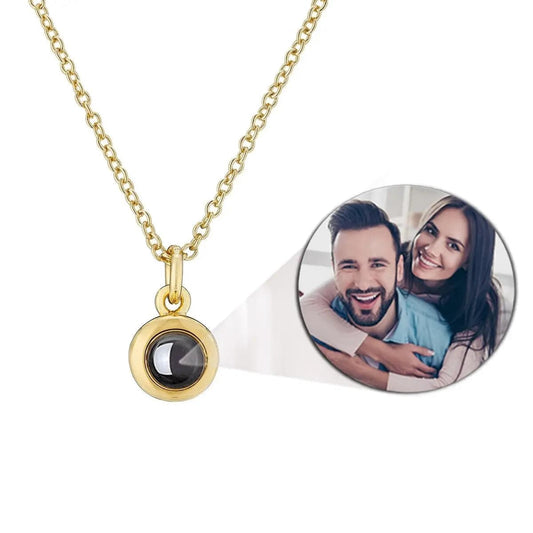Collier personnalisé avec projection photo et pierres précieuses rondes en zircon | Porte-clés